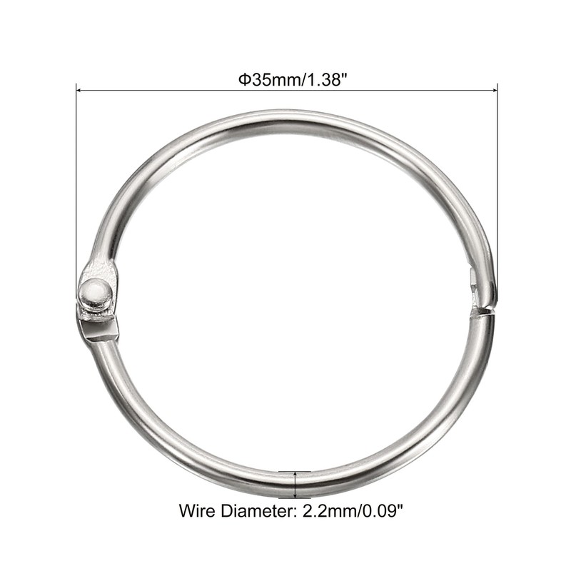 PATIKIL 20pcs 35mm Diameter Binder Rings Removable Metal Book Loose
