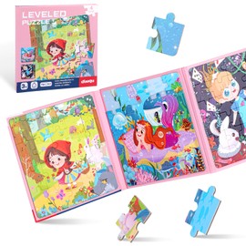 Children's Puzzle Magnet, 20-25-30 Pieces Magnets Puzzle Book for Children, Magnetic Puzzle Activity for Toddlers 4 5 6 Years on the Plane, Car Games (Fairytale Difficulty Level 4)