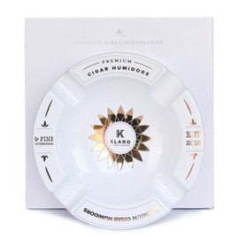 Klaro Large Round White and Gold Inlay Ceramic Ashtray for Four Cigars