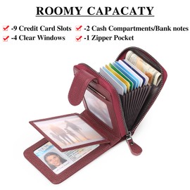 SENDEFN Credit Card Holder RFID Blocking Genuine Leather Ladies Wallet Purse Small Zipper Card Cases Holder for Women
