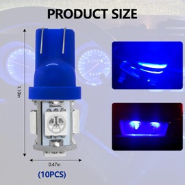 wuyaoyao 10PCS 194 LED Light Bulb, 6000K T10 168 W5W 2825 5SMD 5050 Chips LED Replacement Bulbs, 12V Wedge LED Light Bulb for Car Dome Interior Map Door Courtesy License Plate Lights (Blue)