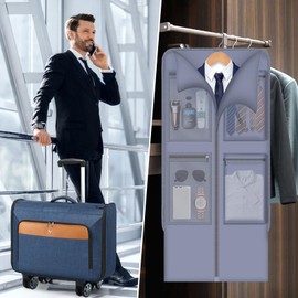 Tonyeee Softside Rolling Garment Bag, Large Duffle Garment Bag with Wheels, 3 in 1 Detachable Suit Luggage for Women Men, Business Travel Weekender, Blue