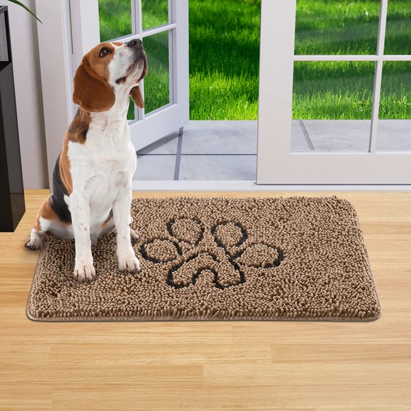 Lifewit Durable Chenille Indoor Doormat Traps Mud and Water, Non Slip Low-Profile Rug for Muddy Shoes and Dog Paws, Machine Washable Doormat for Pet Entry, Back Door, Mud Room, 50 x 80 cm, Gray