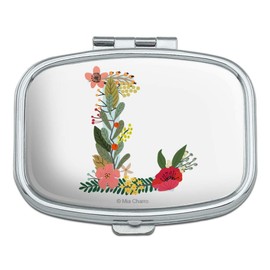 Letter L Floral Monogram Initial Rectangle Pill Case Trinket Gift Box