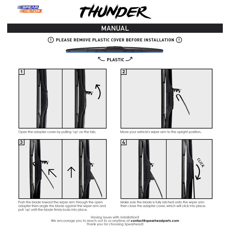 Spearhead THUNDER 18"+18" Hybrid Wiper Blades w/Neoprene Infused Rubber, Outwipes