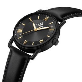 LN LENQIN Mens Watches Leather Watch Analog Quartz Watches Men 30M Waterproof Men's Wrist Watches Fashion Business Watch for Man (Black Gold)