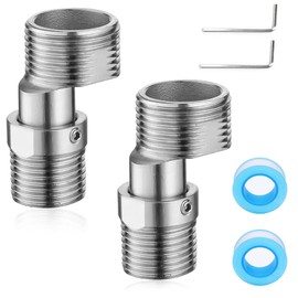 Pack of 2 S Connection Made of Stainless Steel 360° Rotating S-Connector Shower Fitting Adapter with 2 Allen Keys and 2 Raw Material Straps for Bathroom and Kitchen