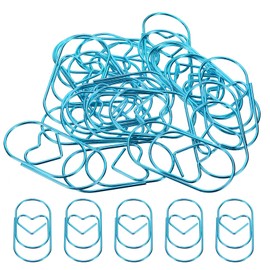 MECCANIXITY Paper Clip Heart-Shaped Cute Decorative Fun Clips Bookmarks 2 Inch Blue for Organize Office Home, Pack of 20