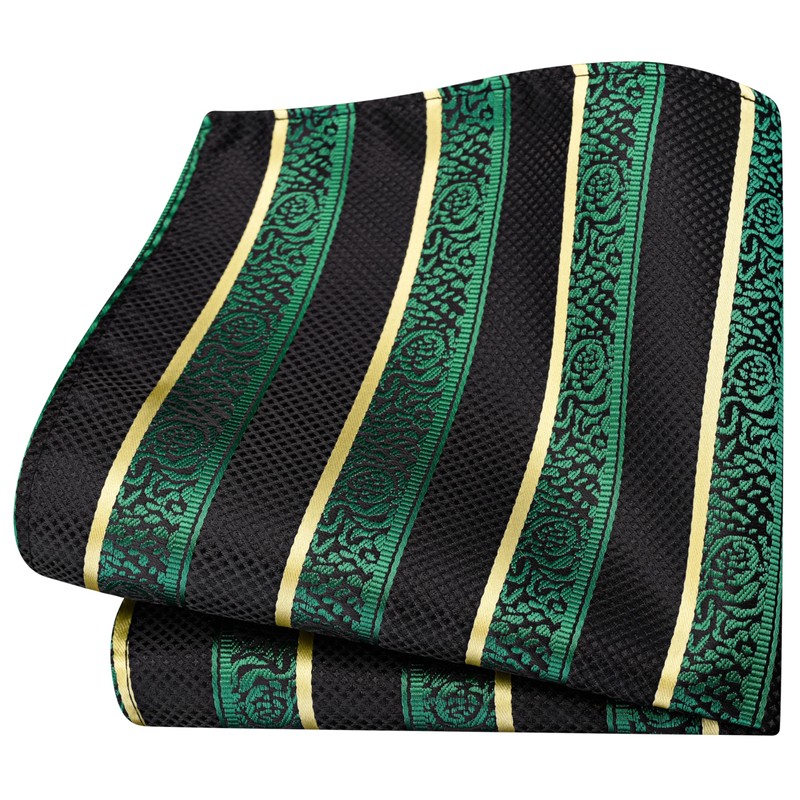 GUSLESON Dark Green Tie for Wedding Mens Silk Black Yellow