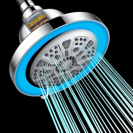 JINYOMFLY Rain Shower with LED, 7 Shower Modes, LED Colour Changing Temperature, 3 Colours Shower Head LED