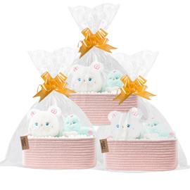 COMFY-HOMI 11.5"x7.5"x4.7" Storage Baskets for Organizing | Cotton Rope Woven Basket | Toy Storage Bin Box | Basket for Shelves, Closet Organizer Bin, Decorative Closet Shelf, 3 Pack, all pink