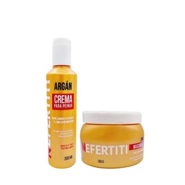 Kit Nefertiti Aceite de Argán Mascarilla para Cabello Deshidratado Seco y Opaco + Crema para Peinar Anti Frizz, Hidrata, Nutre y Revitaliza la Hebra Capilar