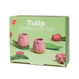 balvi Tulip Coffee Cup Set Pink Green 2 Tulip Shaped Coffee Cups and 2 Leaf Plates