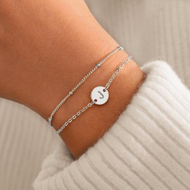 MONOZO Silver Bracelets for Women Gifts - 18K Whited Gold Plated Letter J Initial Bracelet Dainty Disc Silver Bracelet Gifts for Women Silver Initial Bracelets for Women Jewelry Gifts