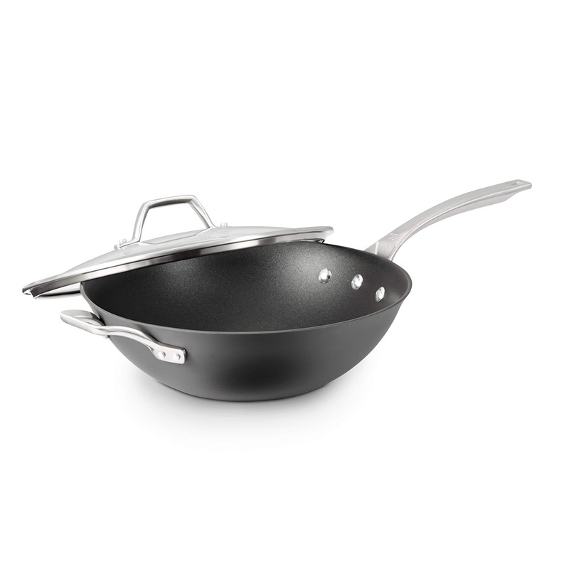 Calphalon Signature Hard-Anodized Nonstick Wok, 12", Flat-Bottom, Oven-Safe, PFOA-Free, Black