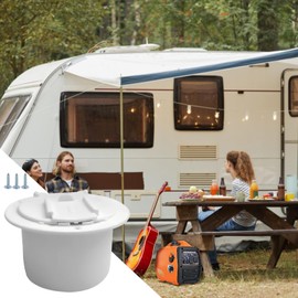 EUBEISAQI RV Outlet Cover, White Round RV Cord Hatch with Lid, RV Covered Power Cord Hatch Round Accessory, RV Cable Pass Through Wire Organizer with Screws for Camping