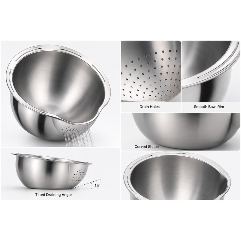 Stainless Steel Rice Washing Bowl for Kitchen Prep – 2-in-1