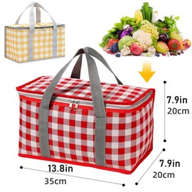 DIELOVEHUA Picnic Bag, Thermal Bag, Cooler Bag with Zip, Reusable, Foldable Cool Bag for Outdoor Camping, Picnic, Beach, Shopping - Red