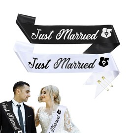 Just Married Sash for Bride And Groom Sash Set Black White Bachelorette Party Sashes for Groom Bride Wedding Sash for Friends Daughter Son in Law Just Married Gift Set for Women Men Newlyweds Gift