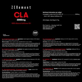 CLA 3000mg (3 softgels), 100% Natural Safflower Oil, 200 Softgels | Gluten Free, Non-GMO | Zenement