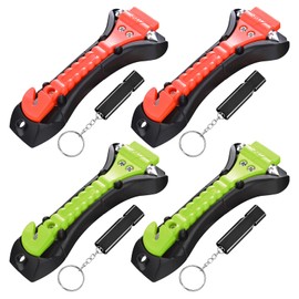 4 Pack Car Safety Hammer 2 in 1 Car Emergency Escape Window Glass Break Hammer Safety Seat Belt Cutter Tool Double-Ended Car Window Breaker Saving Survival Kit with 4pcs Survival Whistles