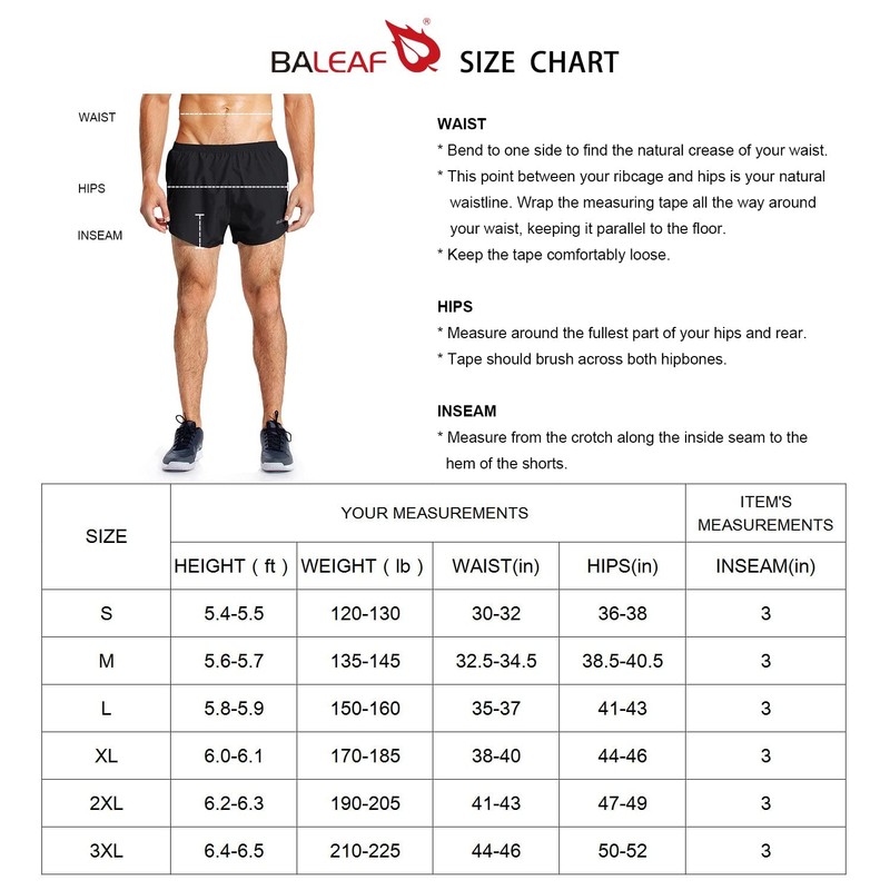 BALEAF Men's Quick-Dry Lightweight Pace Running Shorts Black Size L