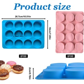 4PCS Silicone Oreo Molds (Pink & Blue)– 12 Cavity Cookie & Chocolate Molds for Baking, Non-Stick and Flexible for Easy Release