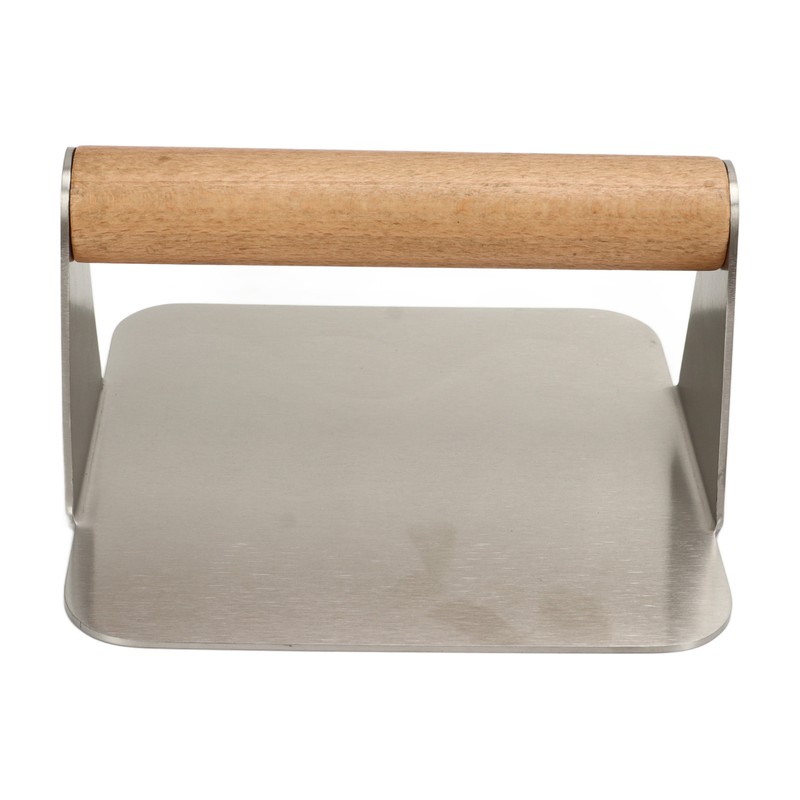 Burger Smasher 304 Stainless Steel Square Handheld Burger Press Wooden