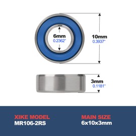 XIKE Mini MR106-2RS Ball Bearings 6x10x3mm, Chrome Steel｜Pre-Lubricated｜Double Rubber Seals｜MR106RS Deep Groove Ball Bearings with Sealed, Pack of 10.