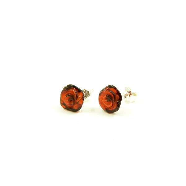 Genuine Baltic Amber Rose Stud Earrings with Sterling Silver, Hand Made from Genuine Baltic Amber, Amber, baltic-amber