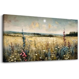 KELIYUAN Wall Art Canvas Retro Flower Picture Wall Decor For Living Room Restaurant Natural Landscape Painting Grass Flower Printed Artwork For Bedroom Farmhouse Office Home Decoration 20"X40"