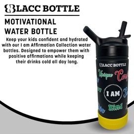 BLACC Bottle Insulated Water Bottle | Leakproof & Sweatproof water bottles| 24-Hour Cold & 12-Hour Hot | kids water bottle I AM Affirmation Collection | Perfect for Boys, Girls & Everyday Use 16 oz
