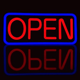 BritTech 21'' X 10'' NEW Ultra Bright LED 2025 Model Neon Open Sign - Remote Controlled - Get Your Business Seen Day or Night(21'' X 10'' Blue/Red)