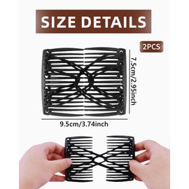 AORHOFJ 2 Pieces Elastic Hair Comb for Women, Elastic Hair Clip Comb with Double Comb Hair Clip Accessories for Women Hair Styling Tools for Thick, Curly, Fine Hair (Black)
