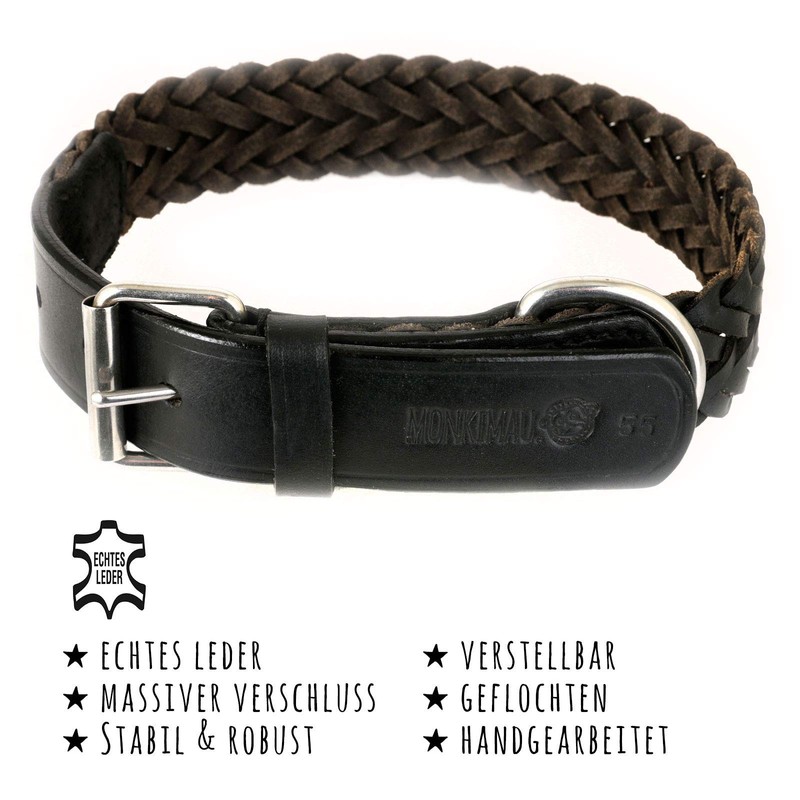 Leather Dog Collar in smooth cow leather in black plaited