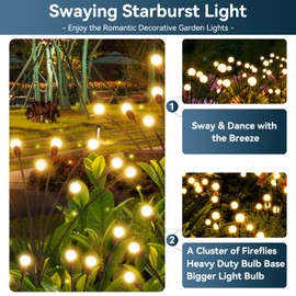Solar Garden Lights Outdoor Waterproof, 4 Pack 32 LED Swaying Firefly Lights Outdoor Decor Light for Pathway Party Christmas Decoration, Unique Gifts for Women, Warm White