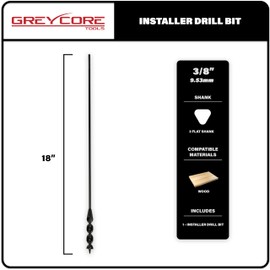 Greycore Tools 3/8 Inch x 18 Inch Flexible Drill Bit for Wire Pulling and Fishing, Auger Head Installer Drill Bit, Fish Bit for Pulling Wires in Walls (3/8" x 18" Installer)