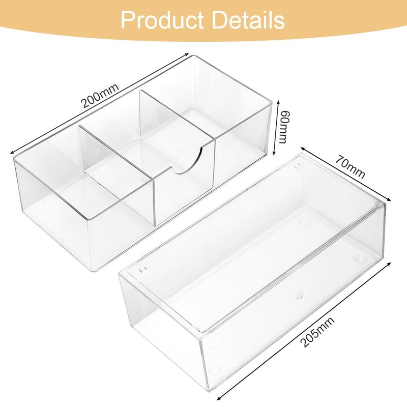 Alaoo Square Qtip Holder Dispenser, Small Drawers Organizer, 3 Compartments