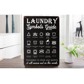 Hioni Laundry Symbols Guide, Metal Tin Sign, Vintage Plaque Home Wall Decor