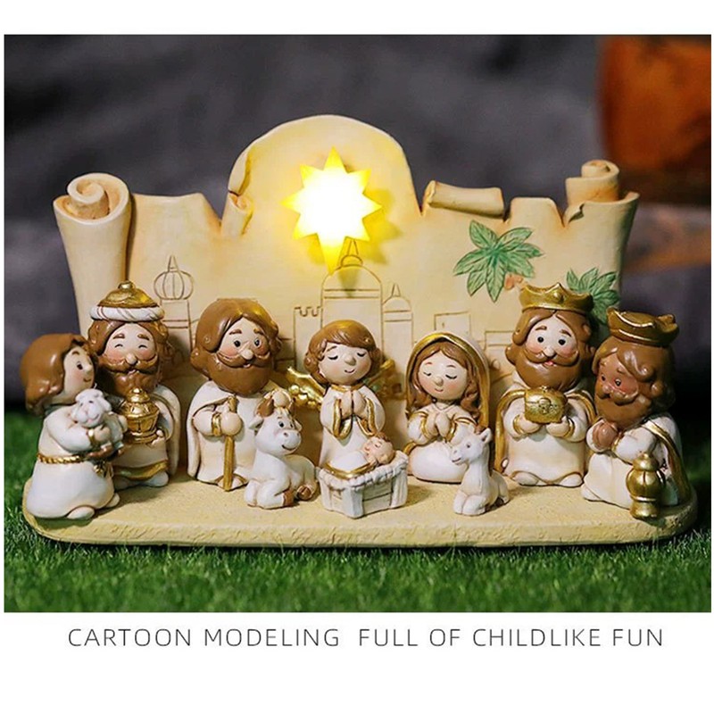 Colorful Nativity Scene Figurine Set Cute Animals Rugged Lightweight Reliable