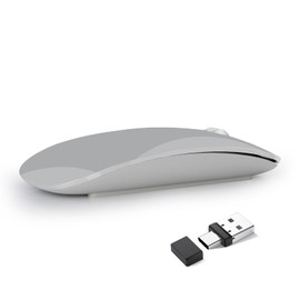 Uiosmuph G11 Kabellose Maus, 2,4 GHz Funkmaus mit USB-Nano-Empfänger und Type-c-Empfänger, Leise Wireless Mouse USB C Wiederaufladbar für Laptop, PC, Mac, Gray