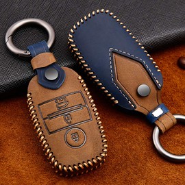 ontto 3 Buttons Remote Key Shell Cover for Kia Ceed Forte NIRO Optima Sedona Sorento Venga Soul Sportage Cowhide Protective Case Key Cover A brown