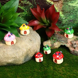 LIOOBO Mini Mushroom Figures Decor: 6pcs Miniature Fairy Garden Mushroom Ornaments, Tiny Mushroom Bonsai Decors