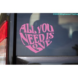 Minglewood Trading All You Need is Love Vinyl Decal - Peace Groovy Hippie Heart - Die Cut Sticker - 11w x 9h inches - White