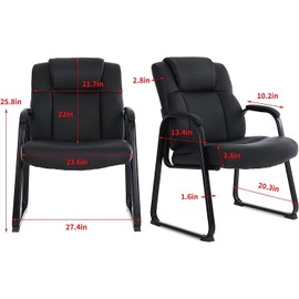 CLATINA Big & Tall 400 lb Waiting Room Guest Executive Chair with Bonded Leather Padded Armrest Modern Style with Sled Base and Solid Metal Frame for Office Reception and Conference (Black-B(A))