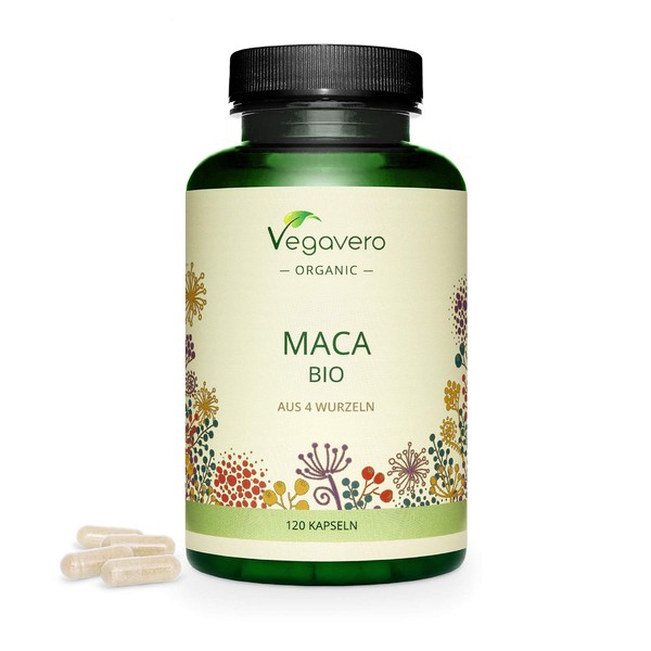 Organic Maca Complex Vegavero® |High Strength 750 mg Maca Powder per Capsule | from 4 Maca Roots: Black, Red, Yellow & Purple | 120 Vegan Capsules| NO Additives