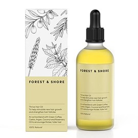 Forest & Shore Aceite para el crecimiento del cabello, 100% natural, con cafeína, biotina, ricino, argán y romero, suero eficaz para cabello dañado