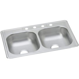 Elkay DW1023322 Dayton 33" Double Basin Drop In Stainless Steel Kitchen Sink - 4 Faucet Holes