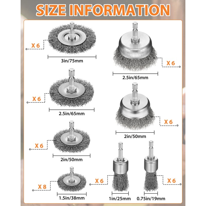 Rtteri 50 Pcs Wire Brush for Drill Set Coarse Steel