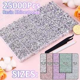 25000Pcs Resin Rhinestones with Tweezers for Crafting, Clear Flatback Gems, Bedazzling Crystal with 3Pcs 10ml B7000 Jewelry Glue for DIY Crafts Clothing Tumblers Shoes Fabric Nail Art